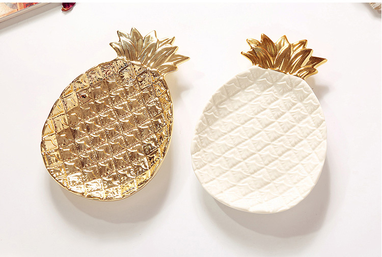 Pineapple Gold Plated Fruit Bowl Dish Food Serving Tray Bowl Jewelry Case 3kg 